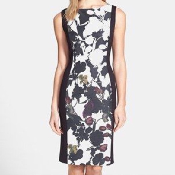 CLASSIQUES ENTIER CHIC GARDEN PRINT SILK BLEND SLEEVELESS FLORAL SHEATH DRESS - Picture 1 of 14